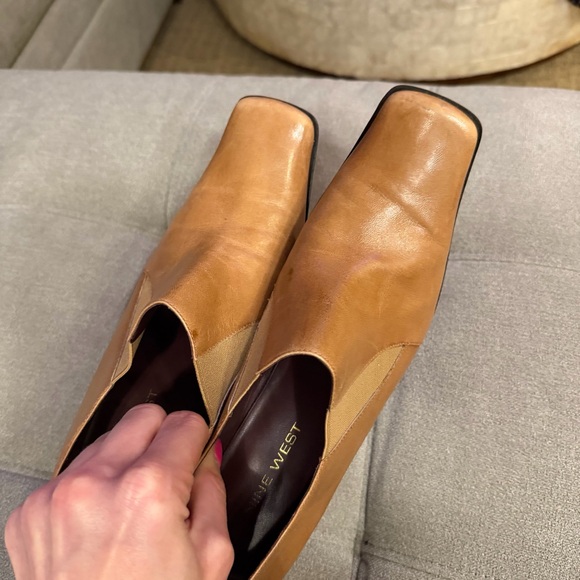 Vintage 90s y2k Nine West Square Toe Tan Ankle Heeled Boots 8.5 MCM leather 2000 - Picture 7 of 14